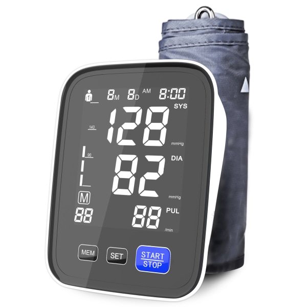 Blodtryksmåler - automatisk digital, nøjagtig hjemmeblodtryksmåler, stort display, højt blodtryks- og arytmidetektor