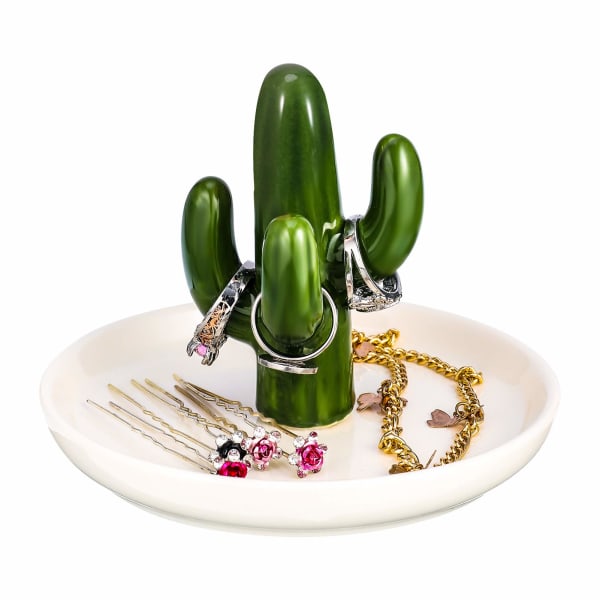 Smykkebakke Cactus Tree Ring Holder Halskæde Organizer Armbånd Øreringe Nøgler Display Stand Porcelæn Trinket Fad Home Decor Grøn til Kvinder Piger