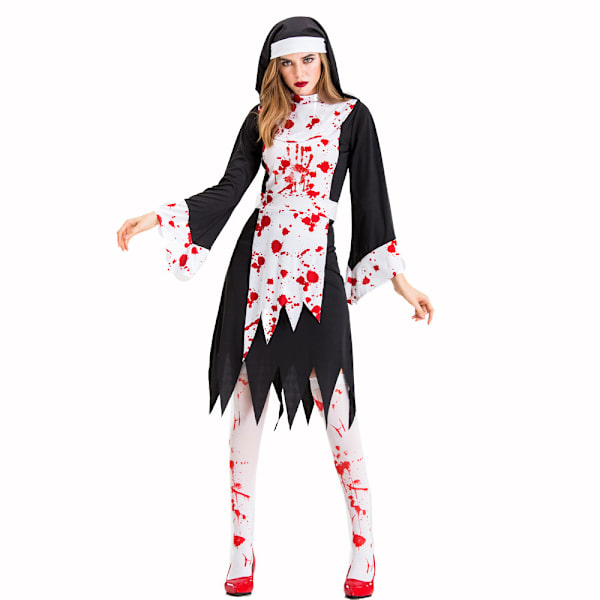 Vampyr zombie blodfarvet nonnekostume Halloween kostume cos dragt spiller rollen som en blodig zombie nonnekostume
