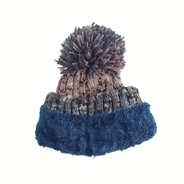Dam vintermössa, Pom beanie, vintermössa, dam lös beanie, varm stickad stretch beanie, marinblå färgblockerad stickad beanie