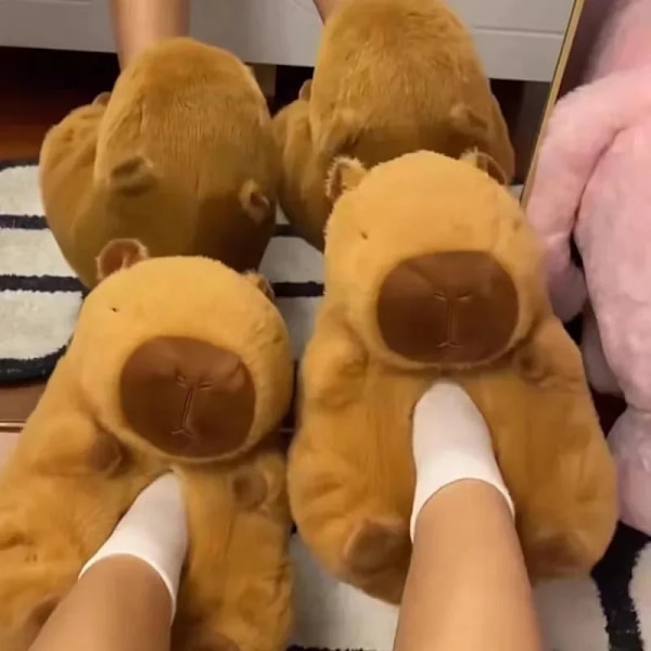 Sødt tegneserie Capybara bomuldsslippers husholdningstaske hæl ikke-ældre varm åndbar indendørs plys sko par bløde hjemmesko En størrelse passer til alle