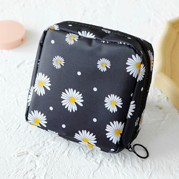 (Musta) Daisy-tyyppinen kuukautissuoja pussi, söpö sarjakuvahahmo, kannettava, suuri kapasiteetti, ostoskassi