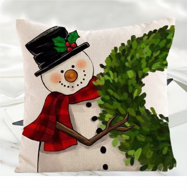 Juleputetrekk 45*45cm Gårdshus Juledekorasjon Snømann Krans Feriedekorasjon Pudeboks for Hjem Sofa