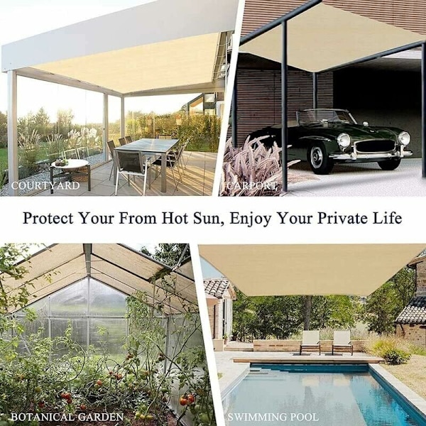 Rektangulær skyggefilet, lys udvendig lysskyggestof til markise/pool/garage, skyggestof med resistente øjer, beige, 3x7m