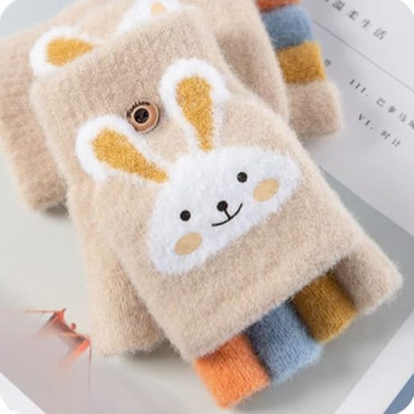 Konvertible fingerløse hansker for barn, vintertermiske flip-hansker, myke fleece-fôrede termiske hansker, håndvarmer (6-10 år)