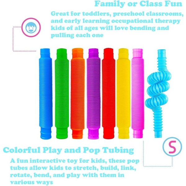 32Pack Pop Tubes, Fidget Tubes for Children and Adult Sensory Fidget Toy Set for Stress and Anxiety Relief Educational Learning Toys for Kids