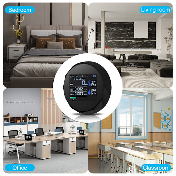 Portable karbonmonoksiddetektor for 5 i 1 mini mini luftkvalitetsmonitor BT APPLOY TV TVOC HCHO HCHO HCHO ALARM ALERM FOR INTERVER og