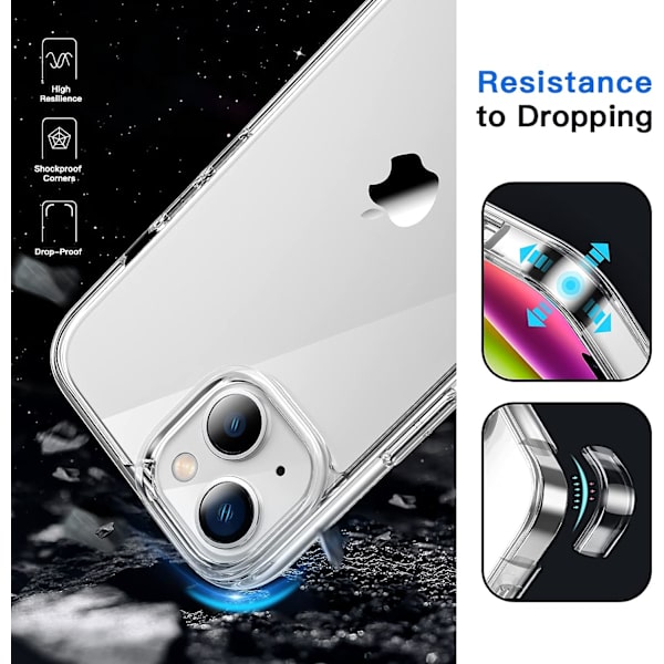 Fodral för iPhone 14 6,1 tum, Anti-gulnande stöttåligt skyddsfodral, Reptåligt transparent baksida (Transparent)