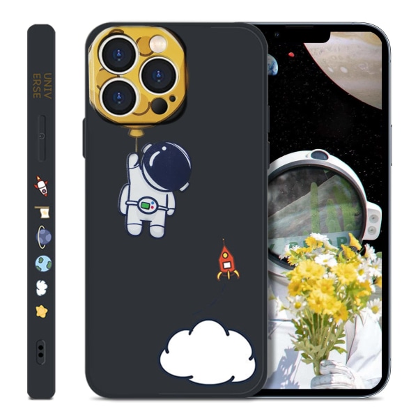 Astronaut-etui til iPhone 14 Pro Max, sødt rummandsmønster (sort)