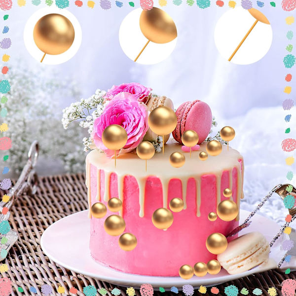 (Gull) Ball Cake Toppers, 108 stykker Mini Cake Toppers, Cake Topper Balls Cupcake Toppers, DIY Insert Cake Toppers, For Dessert Cake Toppers, Wedd