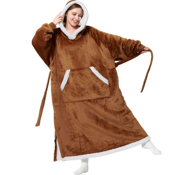 Damekåbe Blød varm fleece-badekåbe i plys Damepyjamas Pyjamas Loungewear Pyjamas 150 cm (brun)