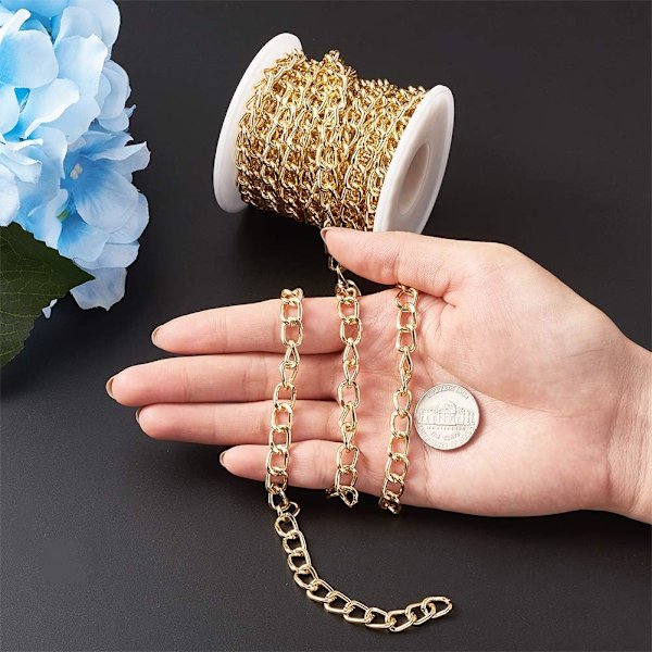 Guld Aluminium Osvetsad Vriden Kedjerulle - 5m - 10 x 6,5mm - För Halsband, Smycken, Tillbehör, Hantverk