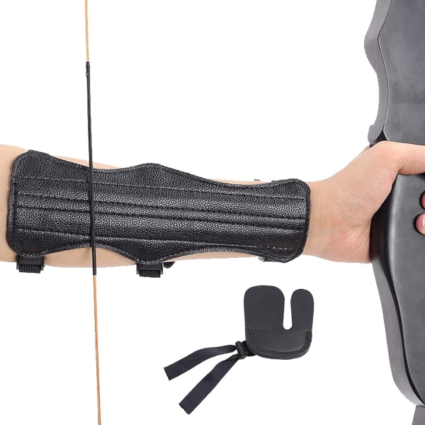 Archery Arm Guard, Adjustable Archery Protector with Finger Guards, Leather Arm Guard for Recurve Compound Bow