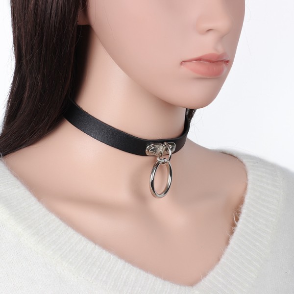 Punk Läder Choker Svart Gothic Choker Halsband Rock Justerbar