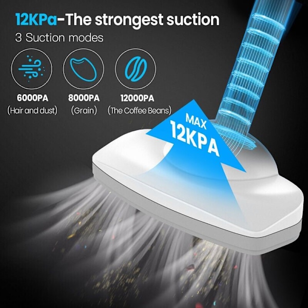 12000Pa Ledningsfri Støvsuger med LED Frontlys 6000mAh Batteri 30 min Driftstid 4-5 timers Opladning