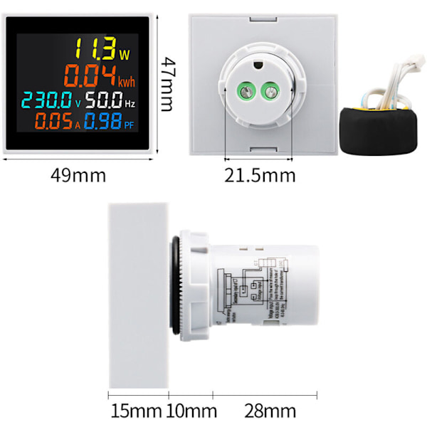 Mini energimätare Ca 1-fas 110v 220v 100A voltmeter amperemeter Wattmeter Frekvenstestare HD LCD-display Effektfaktor Volt amp Monitor