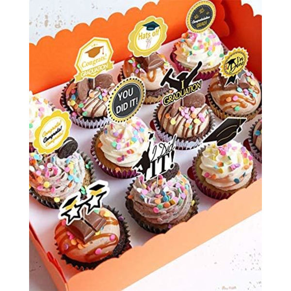 Gyllene ballong födelsedag och examen dekoration, latex ballong set, 2023 examen cupcake topp för examen fest dekoration urval tårta topp