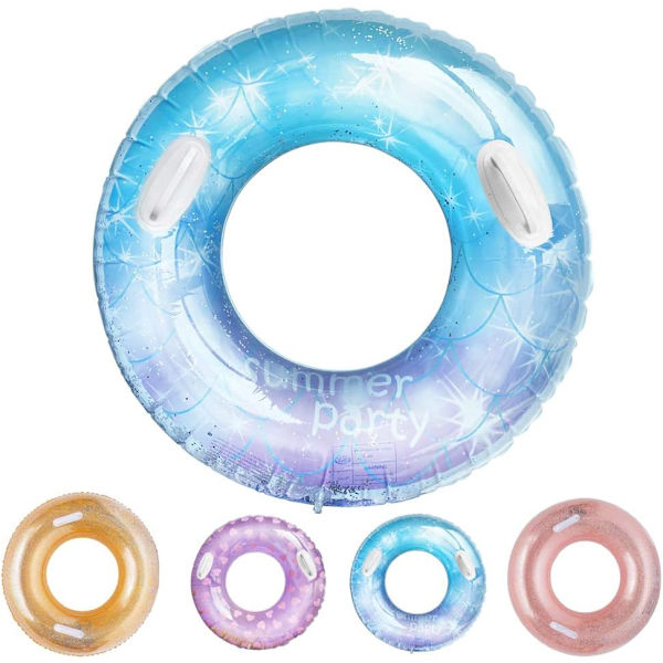 Oppustelig stjernesvømmering (90# med håndtag), Sequin svømmering til voksne og børn, Sommer pool strandlegetøj, Pool party dekorationer