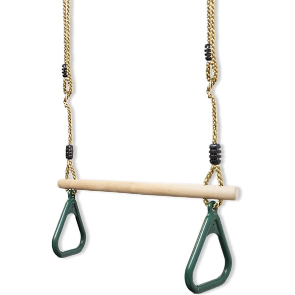 Trapes, ringer og gymnastikkstang i tre for barn, grønn, 200 cm, materiale: plast (PP, PE)