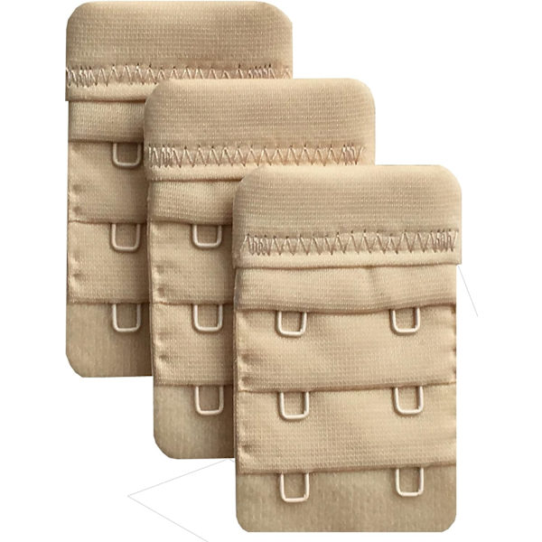Beige 3-pak bløde og komfortable bh-forlængere til kvinder med 2 kroge, 6,1 cm x 3,8 cm
