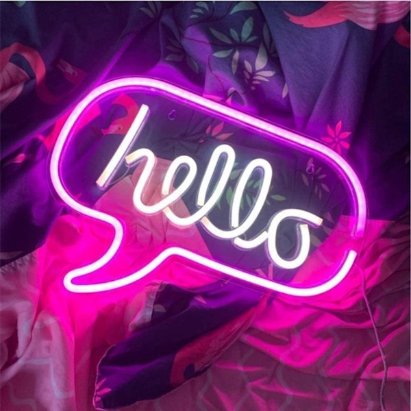 LED Neon Skilt Hello Natlys USB med Akryl Bagpanel Hjem Fest Bryllup Bar Dekoration Lys