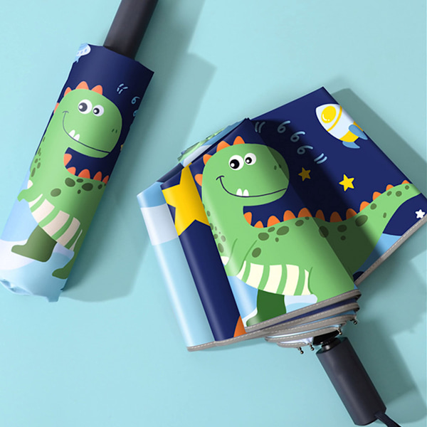 Lasten taittuva matkavarjo, manuaalinen avaus ja sulkeminen, kevyt pieni aurinkovarjo, sarjakuva vihreä dinosaurus-design