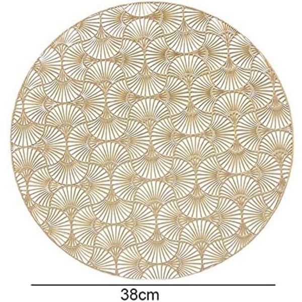 Sett med 4 runde Ginkgo Biloba PVC-underlag Vanntette Bryllupsunderlag med 4 dekorative underlag for bryllupsbord (gull)