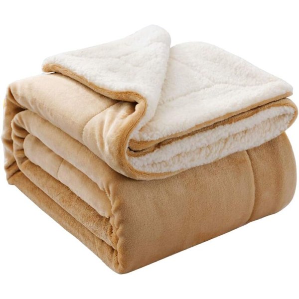 Vändbar filt i ultramjuk och lätt sherpaflanell i polar mikrofiber för säng/soffa (50 \"X60\", beige)