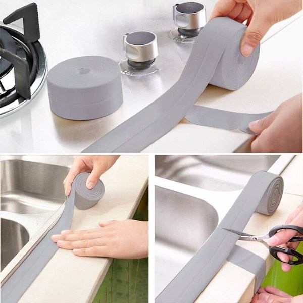 Anti-Mögel/Vattentät Självhäftande Tätning, PE tätningstejp för badrum/kök/toalett/grå vägg (2-pack)