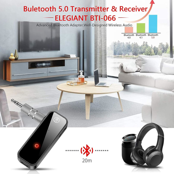 （59,5*22*12mm）Bluetooth-bil Bluetooth-mottakeradapter Jack Bluetooth5.0 Bluetooth-sender, Bluetooth-adapter Aux 3,5 mm bærbar trådløs for TV