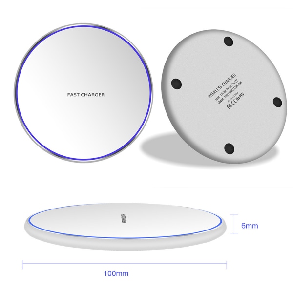 Trådløs lader - Speiloverflate 10W Smart QI Metall Enkelt Rundt Skrivebord Mobiltelefon Hurtiglading