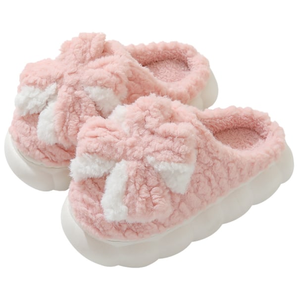 Kvinners Kawaii Sløyfe Dekorerte Tøfler, Slip-on Rund Tå Husholdning Fluffy Sklisikre Sklisikre Tøfler 24.5cm