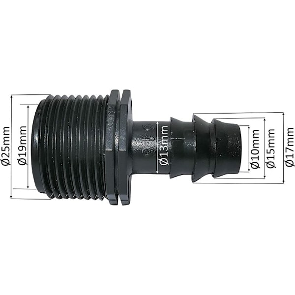 Sett med 10 hann-piggadaptere/koblinger Ø16mmx3/4'' Dryppslanger Ekstern gjenge (for Ø16mm slange) - Kobling for vannings-/sprinklersystem