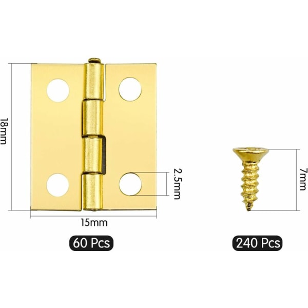 60 stk Miniatyrhengsler Mini Messinghengsler Minihengsler for Miniatyr Småhengsler for Boks med 240 stk Skruer for DIY Boksmodell Lekekunst Håndverk 18*15M