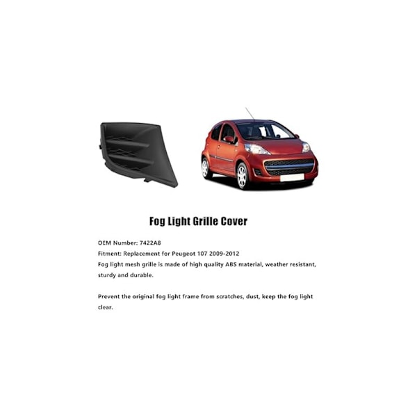 Dæksel til anti-kogt fyrtårnskalender, pynt af kofangerfyrtårnskofanger før bilreservedele 7422A8 til Peugeot 107 2009-2012