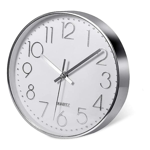 Premium Väggklocka i Silver, Väggdekoration, Modern Tyst Väggklocka för Hem, Kontor, Kök (25cm,