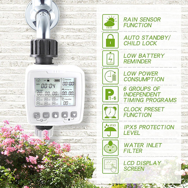 Puutarhan kasteluajastin LCD-näytöllä, elektroninen automaattinen kasteluohjain, älykäs venttiilin kasteluohjauslaitejärjestelmä