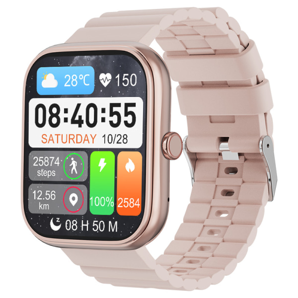 Smart Watch Bluetooth Call Fitness Tracker Puls Full Touch Musik Sport Smartwatch för hombre mujer IOS Android (Rosa)
