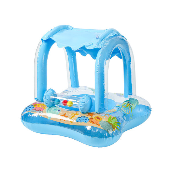 Barn simring (blå), uppblåsbar poolboj för barn, flytande simring med solskydd, baby poolstol för barn pojkar flickor