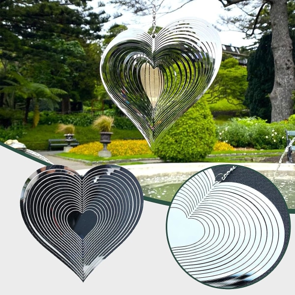 Spiral Heart Wind Chime 360 ​​Degrees Spinners Hanging Sign Tree Pe