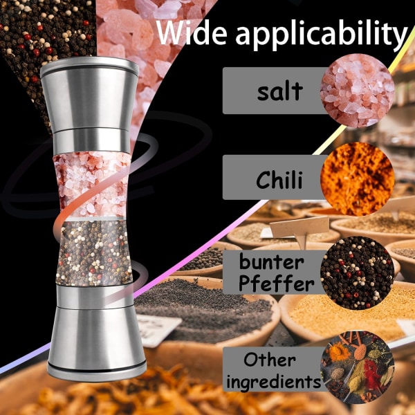 2-in-1 Salt and Pepper Grinder Set, Small Manual Stainless Steel, Adjustable Salt and Pepper Grinder Refillable, Ceramic Grinder