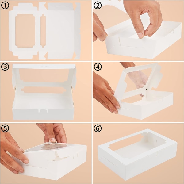 Hvit pappkakeboks med vindu (pakke med 20) - 13,5 x 20,3 x