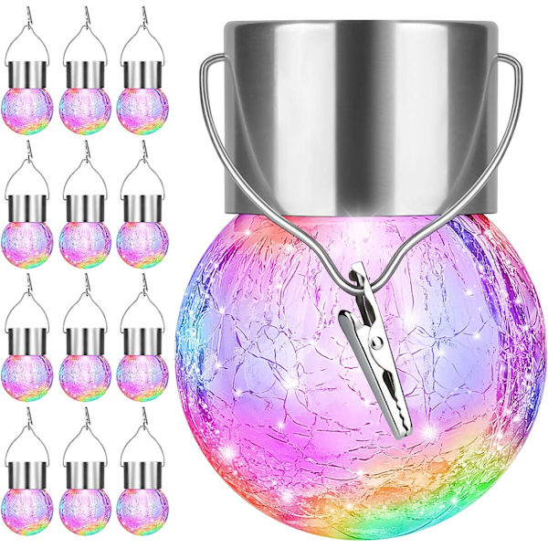 12-pack solcellslampor för utomhusbruk, hängande solcellslampor för trädgård, uteplats, staket, juldekorationer, flerfärgade