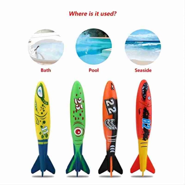 Diving Torpedo Toys, 4 Pack Swimming Training Toys, Diving Water Sports Toys, Underwater Games For Kids