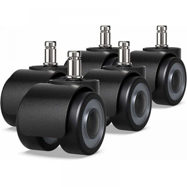 Set med 5 hjul för kontorsstol - 11 x 22 mm - Dubbelhjulsdesign - Repar inte golvet - Diameter: 50 mm