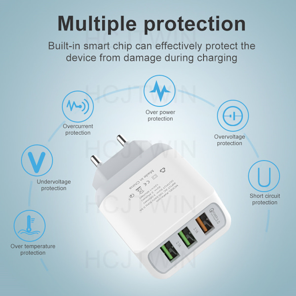LED 3USB QC3.0 mobiltelefon hurtiglader lader multi-port ladehøve europeisk standard