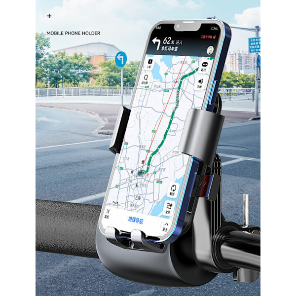 (Svart) Telefonhållare för cykel, smartphonehållare för motorcykel, vridbar 360 grader
