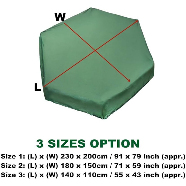 Pölytiivis hiekkalaatikon kansi vetoketjulla, hiekkalaatikon kansi (180 x 150 cm) 210D Oxford-kangas kuusikulmainen vihreä