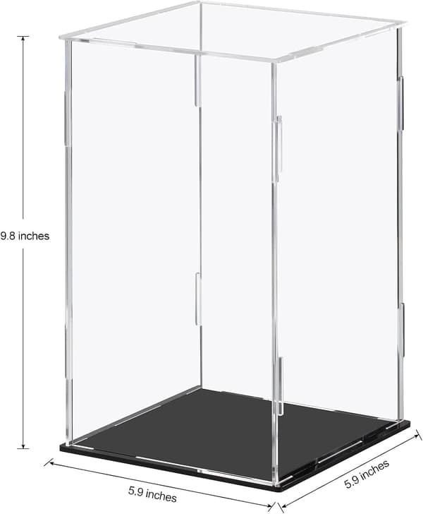 Akryl Displayboks Klar Akryl Bordplade Display Cube til Samlefigurer - Sort, 15x15x25cm (5.9x5.9x9.8in)