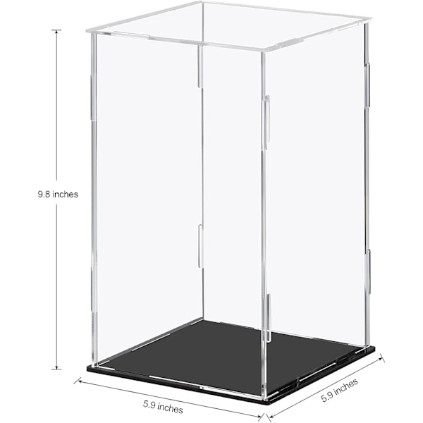 Akryl Vitrineboks Klar Akryl Bordplade Display Cube til Samleobjekter - Sort, 15x15x25cm (5.9x5.9x9.8in)